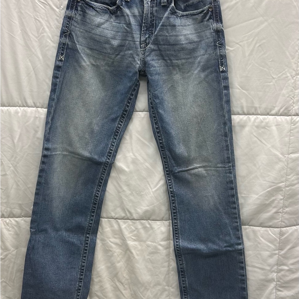 Ariat M2 Jeans Mens 32x36 Relaxed Bootcut Western Denim Light Wash Distressed